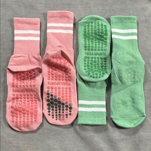 Pink and Green Non-Slip Yoga Socks